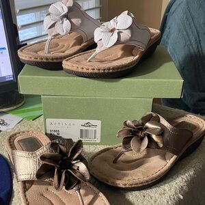 Two pair Clark’s Artisan Latin Samba Women's Sandals - Cream and Gold Platinum